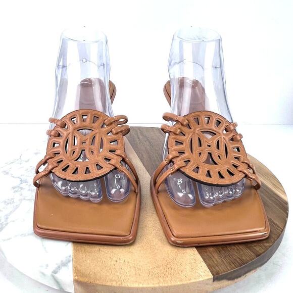 H&M Monogram Vegan Leather Kitten Heel Square Toe SANDALS EU41 INSTAGRAM - Picture 3 of 10